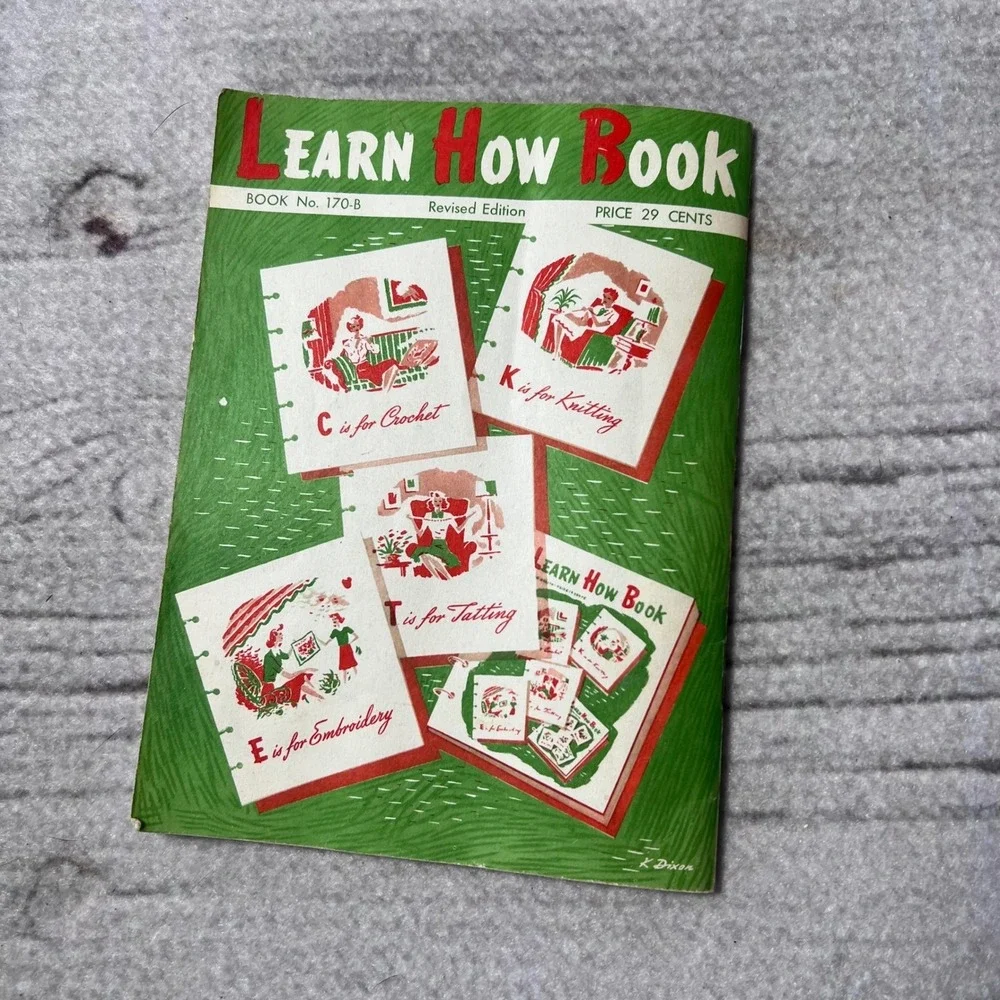 Learn How Book Vintage 1959 Knitting Crochet Tatting‎ Embroidery Craft